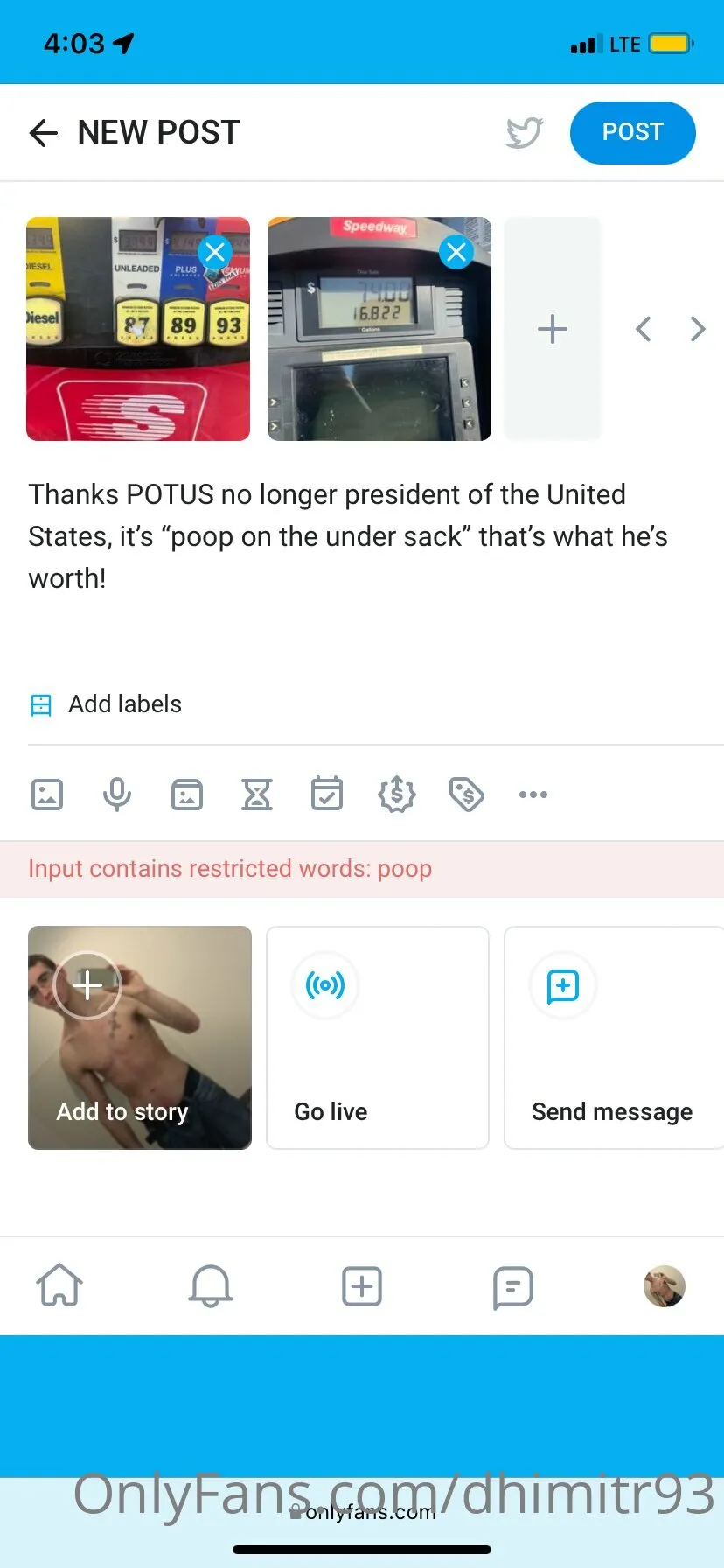 Thanks POTUS no longer president of the United States, it’s “p-pop on the under sack” that’s what he’s worth!