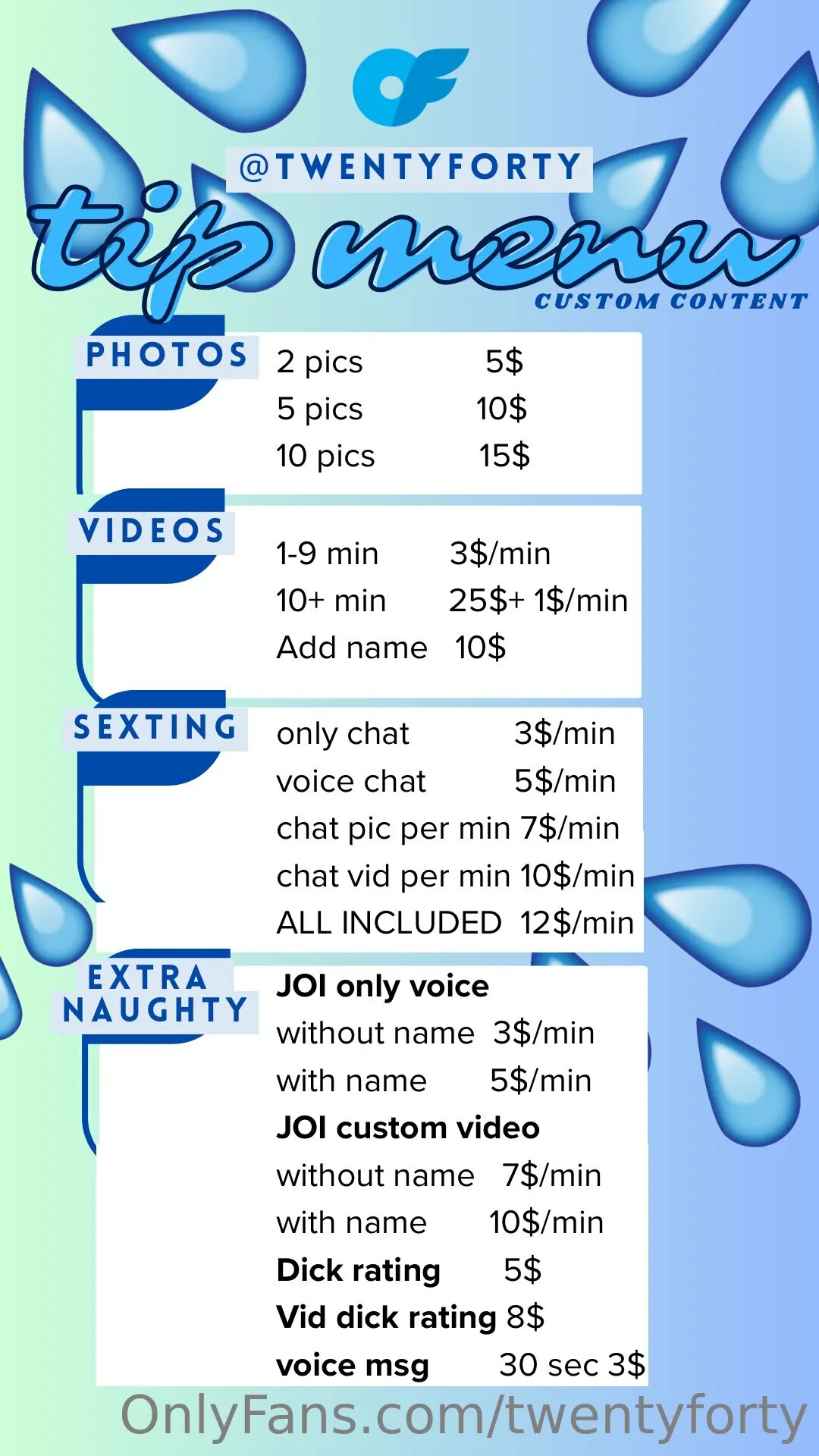 Presenting to you our TIP MENU ✨ Now you know exactly what to ask us!  Have a naughty idea that's not on the list? We wo
