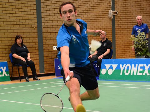 Matthew Carder in action at Scottish badminton match
