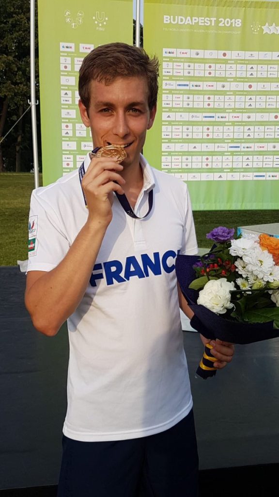 Brice Loubet celebrates victory at European Modern Pentathlon Championships