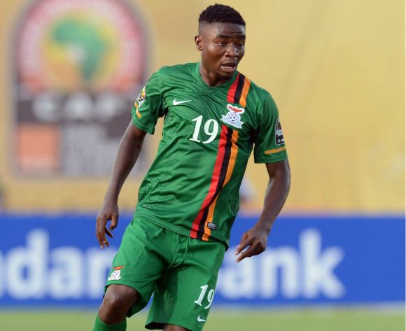 Nathan Sinkala playing midfield for Zambia